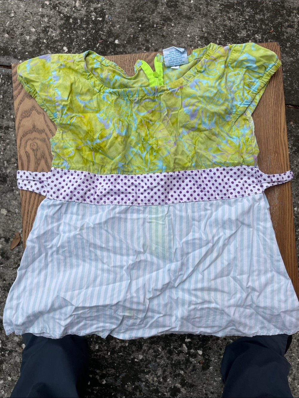 Girls' Colorblock Floral & Stripe Dress - Yellow Green & White